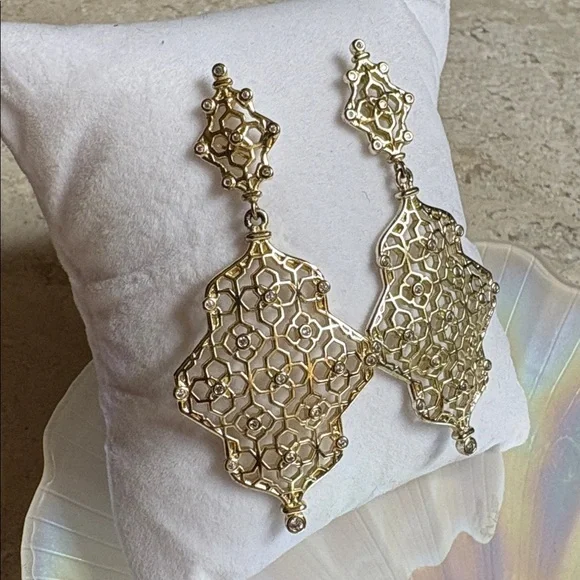 Kendra Scott - Gold Tone Filigree Drop Earrings - Picture 2 of 4